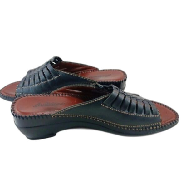 Auditions Leather Woven Slip- On Slide Sandal 2" Heel Boho Women's 8.5W Black... - Picture 1 of 10